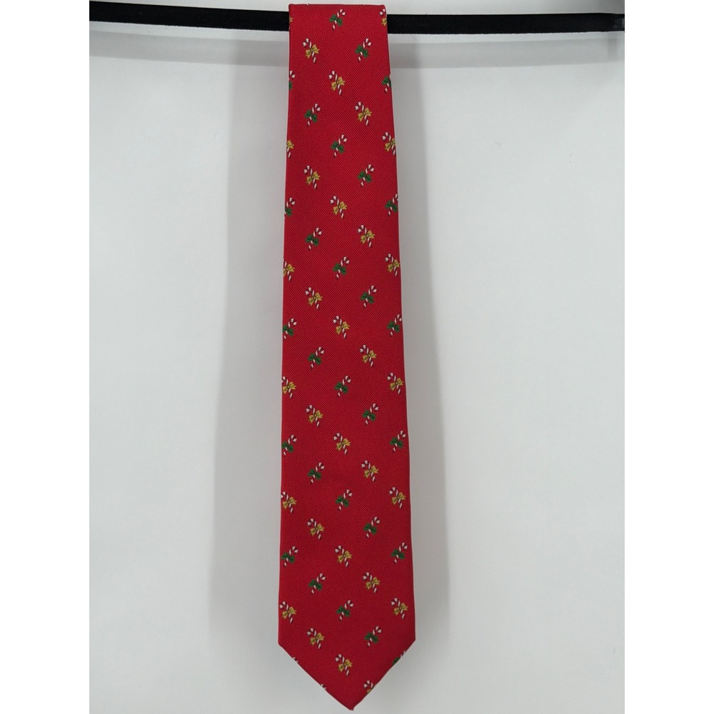 Jos. A. Bank Mens Red Silk Candy Cane Christmas Holiday Necktie Hand Sewn 58"